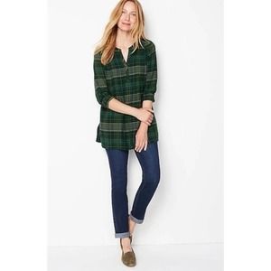 J Jill Hunter Green Plaid Pintucked Popover Tunic Women’s Size Small